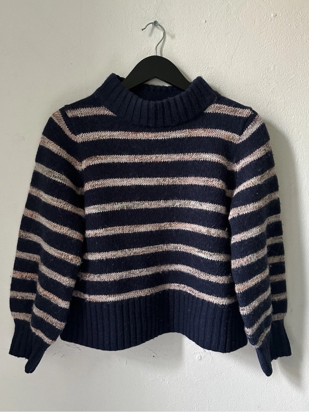 Madewell Striped Mock Neck Sweater XL Navy Cropped Knit Vintage Style
